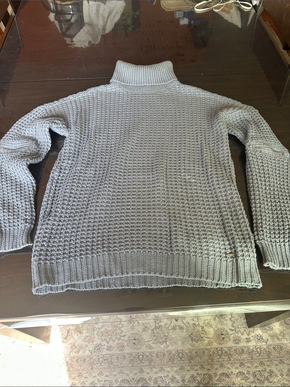 Guess Gray Waffle Knit Turtleneck Sweater